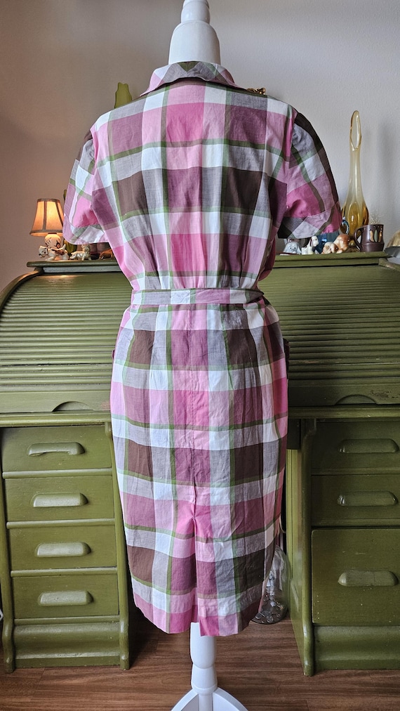 Berry Plaid 1950s Shirt Waist Dress - image 5