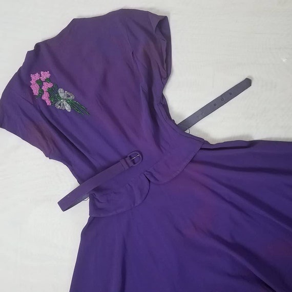 1940s "Lovers Bouquet" Purple Rayon Dress XS