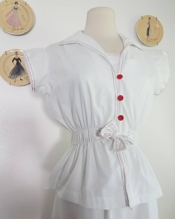 1970s "Steam Boat" White Nautical Sundress & Boler
