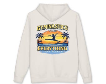 Gymnastik Över Allt Hoodie | Palmträd Solnedgång Gymnast Silhuett