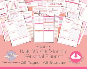Snarky Planner | Vibrant Pink and Orange | Monthly Planner | Daily Planner Inserts | Weekly Planner | Planner Download | Budget Sheets