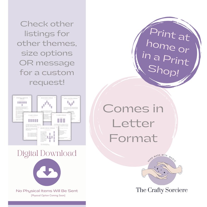 May include: Digital download of printable letter-sized alphabet charts. The charts feature different letter styles and are perfect for learning the alphabet. The image also includes a message about printing at home or in a print shop.