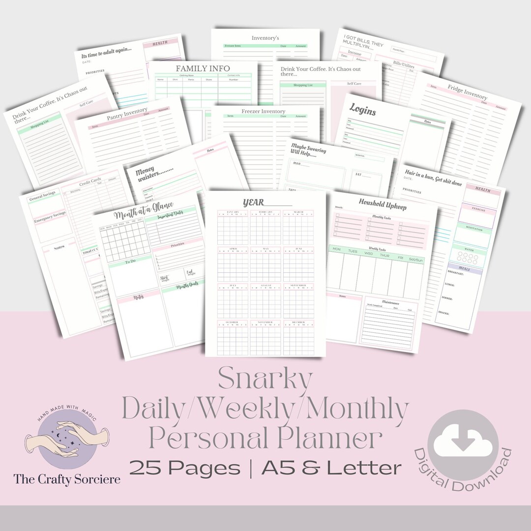 Snarky Planner Monthly Planner Daily Planner Inserts Weekly