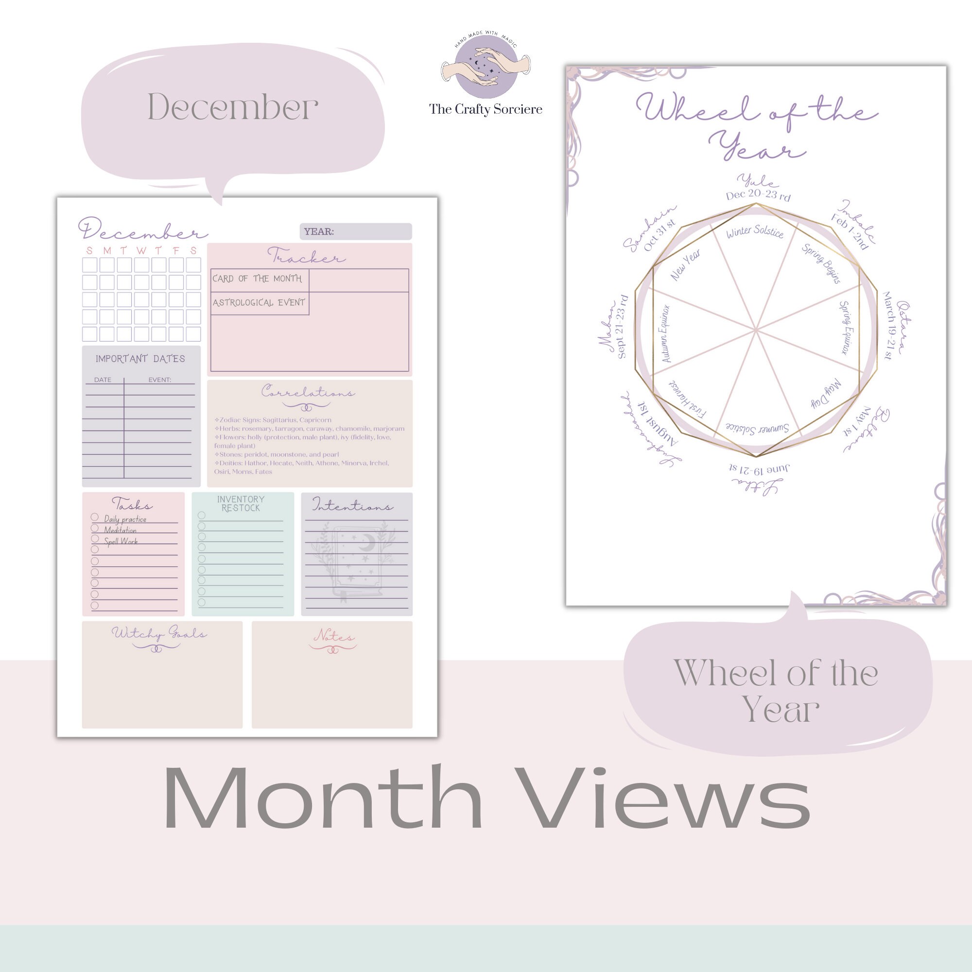 Witches Modern Yearly Calendar Wheel of the Year Book of Shadows Witch ...
