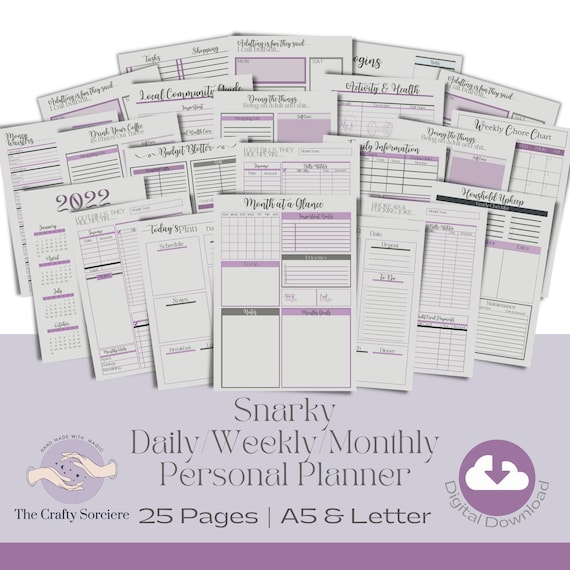 Snarky Planner | Cool Purple Tones | Monthly Planner | Daily Planner Inserts | Weekly Planner | Planner Download | Budget Sheets