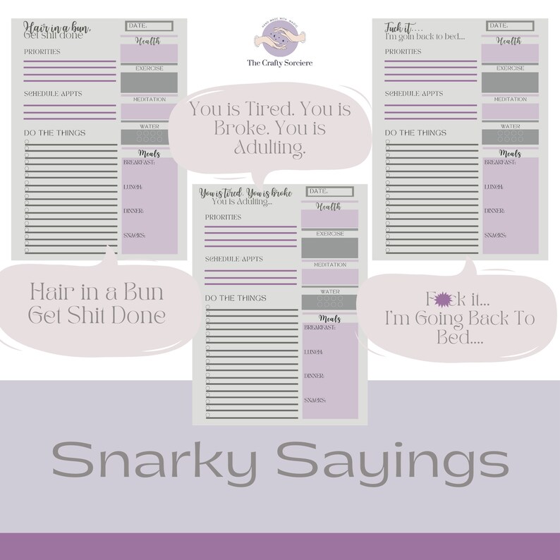 Snarky Planner | Cool Purple Tones | Monthly Planner | Daily Planner Inserts | Weekly Planner | Planner Download | Budget Sheets image 3