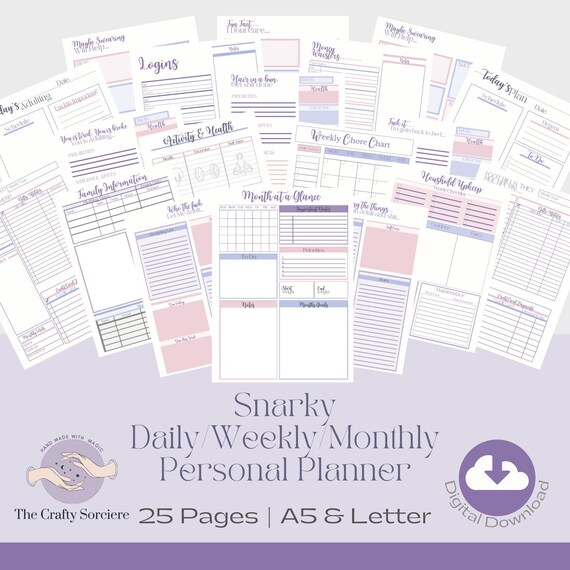 Vibrant Snarky Planner | Pastel Tones | Monthly Planner | Daily Planner Inserts | Weekly Planner | Planner Download | Budget Sheets