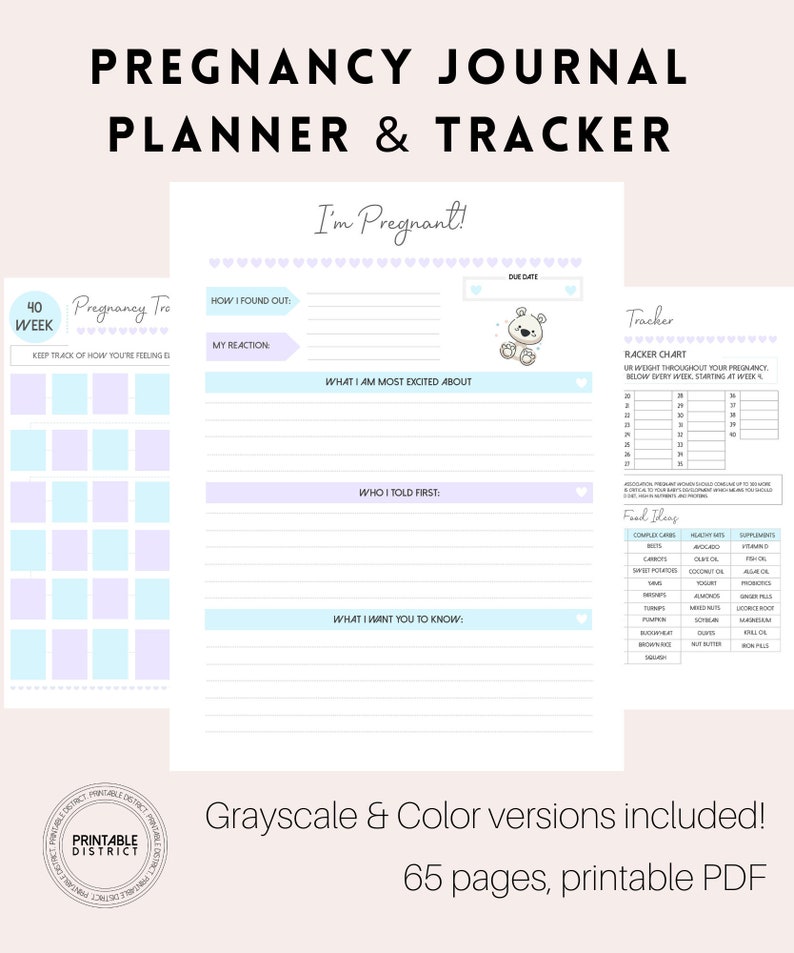 Pregnancy Journal Planner & Tracker Expecting Mom Printable Etsy