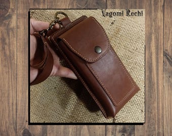 Handmade Leather Phone Handbag: Zipper Pocket & Wrist Strap