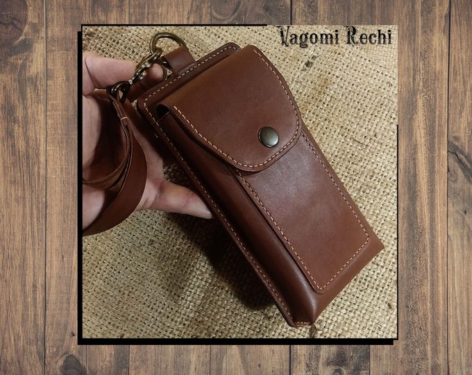 Handmade Leather Phone Handbag: Zipper Pocket & Wrist Strap