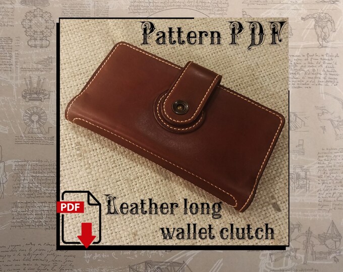 PDF pattern. Leather long wallet clutch. DIY