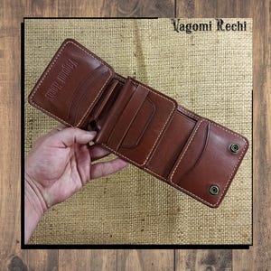 Cartera tríptico original con monedero - Cartera de cuero hecha a mano. Hecha a mano. Personalizada. Artículos originales.