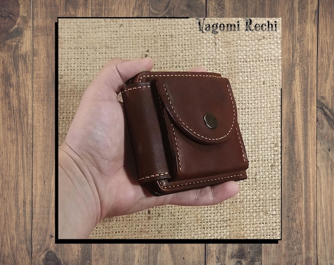 Handmade Leather Bifold Wallet with Coin Pocket - Personalization