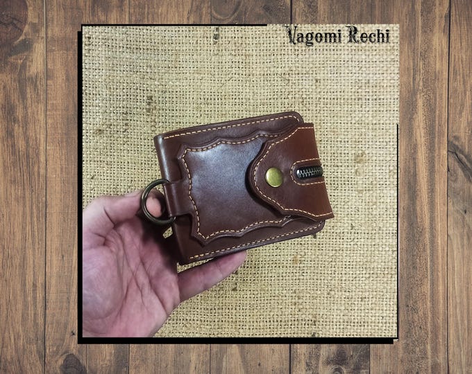 Leather wallet with zipper pocket for coins. Original & Practical. Bifold. Personalization. Handmade