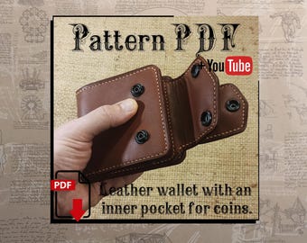 PDF pattern. Leather wallet with an inner pocket for coins. DIY