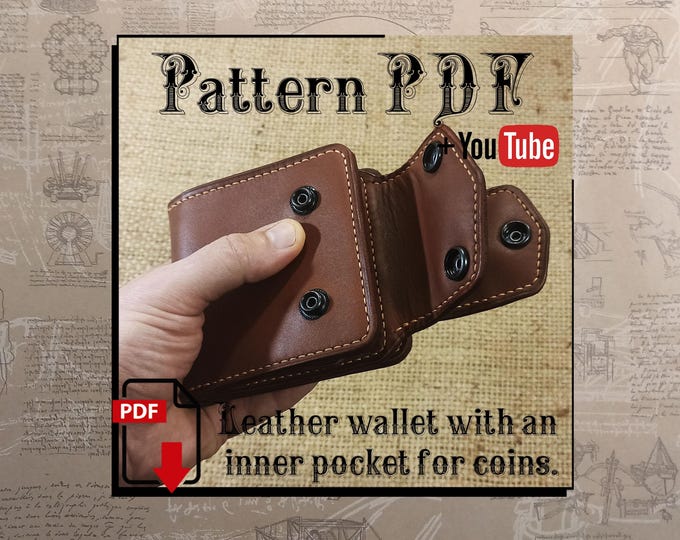 PDF pattern. Leather wallet with an inner pocket for coins. DIY