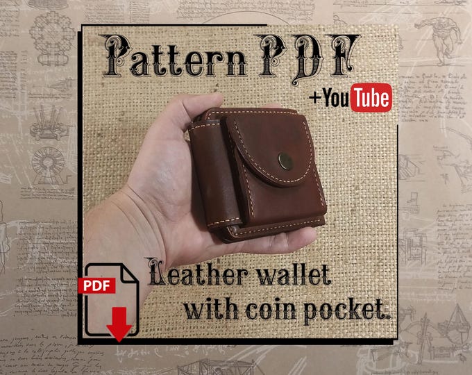 PDF pattern. Leather wallet with coin pocket. DIY