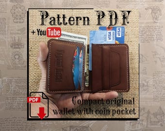 PDF Pattern. Leather Mini Wallet Type 1. Compact Bifold with Coin Pocket.