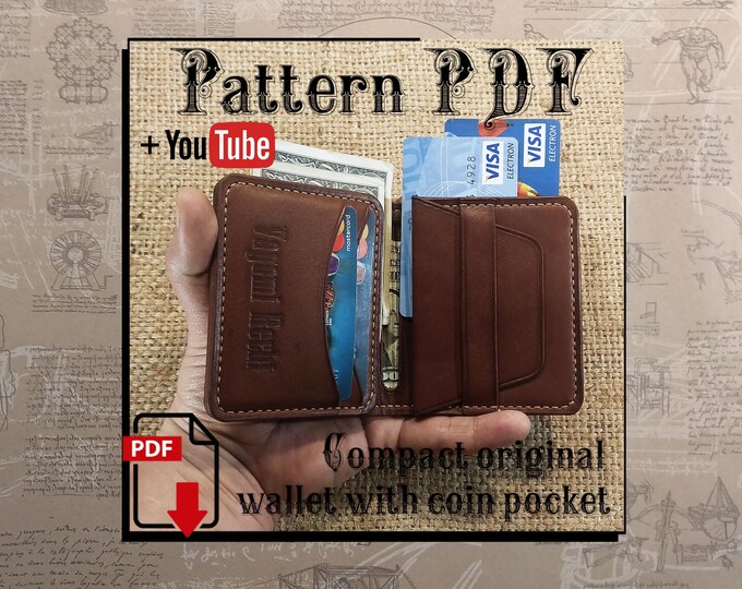 PDF Pattern. Leather Mini Wallet Type 1. Compact Bifold with Coin Pocket.