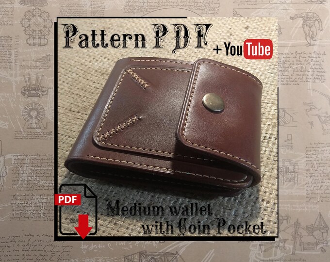PDF Pattern. Medium wallet with coin pocket (with or without a decorative seam) DIY