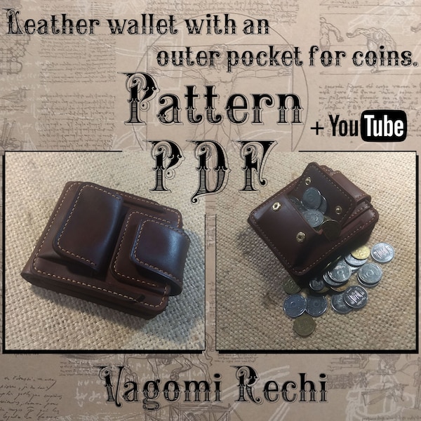 PDF pattern. Leather wallet with an outer pocket for coins. (a wallet option with 1 cash slot) DIY