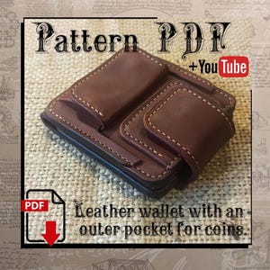 Patrón PDF. Cartera de piel con bolsillo exterior para monedas. (opción de cartera con 1 ranura para billetes) DIY