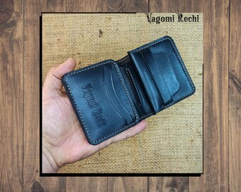 Leather Mini Wallet Type 2. Compact Bifold with Coin Pocket. Original & Practical. Handmade