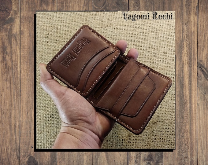 Leather Mini Wallet Type 1. Compact Bifold with Coin Pocket. Original & Practical. Handmade