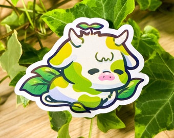 Kawaii matcha cow sticker, cute glossy stickers, animal stickers