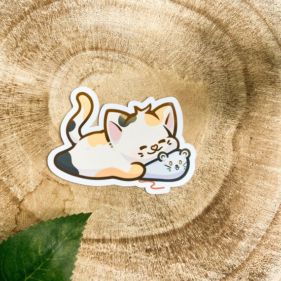 Cute Calico Cat and Mouse Stickers Cat Sticker Cute Stickers