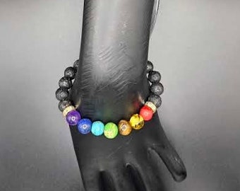 7 Chakra Crystal Bracelet with Lava Stone Diffusers