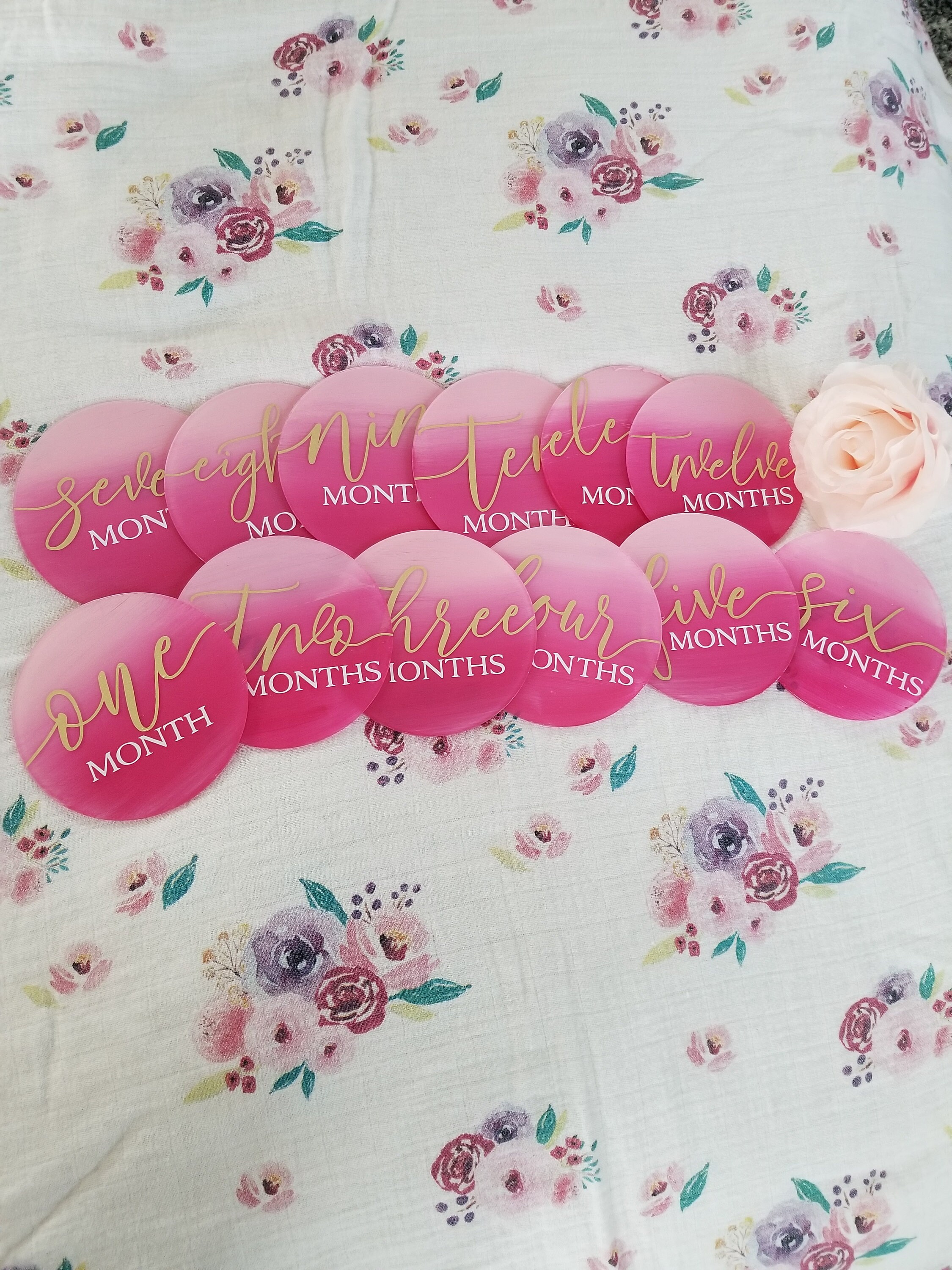 Acrylic Baby Monthly Milestone Discs -12 Month Set - Newborn Photo Prop ...