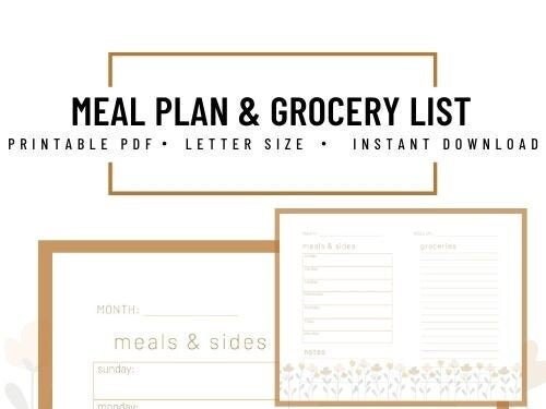 printable weekly meal planner and grocery list etsy