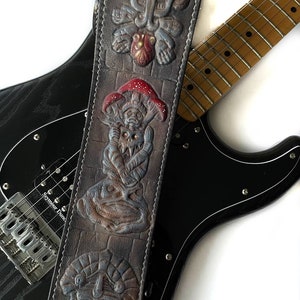 Leather guitar strap (custom guitar belt). Hand-crafted. Acoustic and electric guitars. Premium quality vegetable-tanned Italian leather
