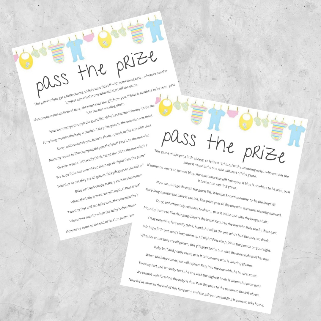 Baby Shower Pass the Prize Game, Rhyme Game, Baby Shower Pass the Gift