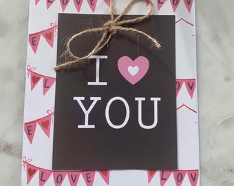 Handmade I “Heart” You blank inside, 4.25x5.5 card, Blank card, Miss you card, Love Card, Valentine Day Card