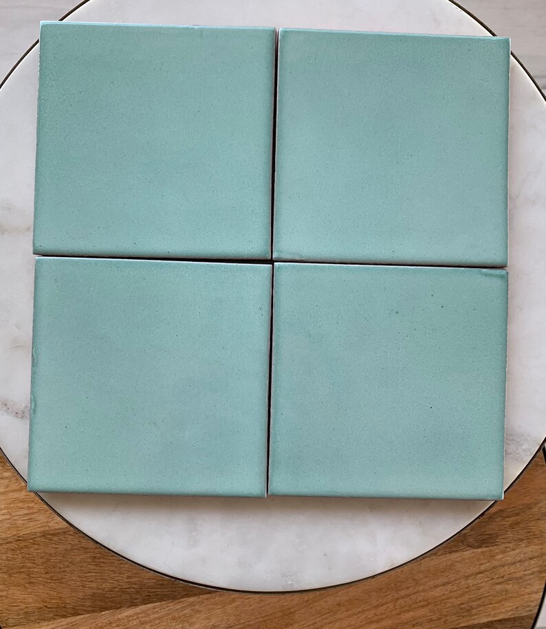 Robin Egg Blue Mexican glazed tile coaster set Drink