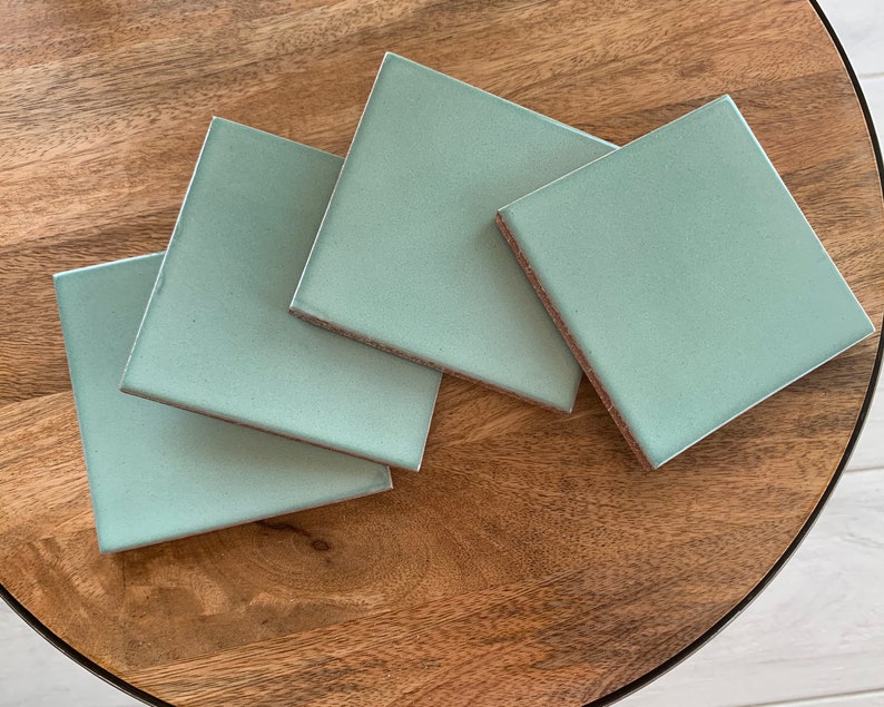 Robin Egg Blue Mexican glazed tile coaster set Drink