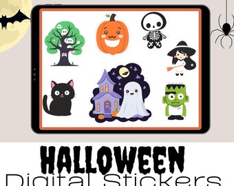 Pegatinas Kawaii de Halloween - Imágenes prediseñadas de la temporada de sustos, PNG SVG (Descarga digital)