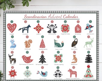 Calendario de Adviento digital: cuenta regresiva navideña en estilo escandinavo: ¡excelente regalo navideño imprimible para ella, él y más!