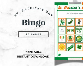 ¡Juego de bingo del Día de San Patricio! Ideal para fiestas de oficina, escuelas y aulas, ¡para niños y adultos! ¿Te sientes con suerte? ¡Diviértete! ¡Diseñado por personas!