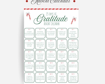 Calendario de Adviento de 25 días de gratitud / Actividad de reflexión y atención plena navideña / Imprimible con descarga instantánea