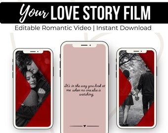 Videomensaje de San Valentín editable / Plantilla de Canva / Descarga digital para teléfono / Regalo romántico
