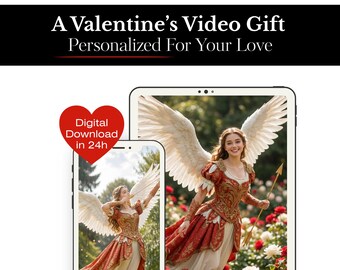 Videoregalo personalizado para San Valentín: dulce mensaje romántico con nombres y saludo digital personalizado de Cupido.