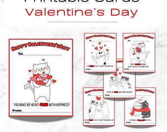 ¡Tarjetas imprimibles de San Valentín para amantes de los gatos! ¡Estas tarjetas con juegos de palabras sobre gatos son perfectas para niños, adultos y todos! ¡Descarga instantánea!