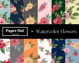 Kit de papel digital con patrón de flores de acuarela: ¡perfecto para planificadores, álbumes de recortes, diarios basura y más!