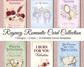 Tarjetas románticas editables de estilo Regency / Tarjetas vintage de San Valentín y aniversario / 14 plantillas editables de Canva / Colección de tarjetas imprimibles