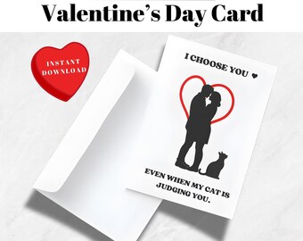 Tarjeta de San Valentín para una pareja de amantes de los gatos / Editable, imprimible (descarga instantánea) / Regalo para ella y para él
