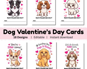 Tarjetas de San Valentín editables de cachorros, tarjetas de San Valentín para el aula / Niños, niñas, niños, adolescentes y adultos