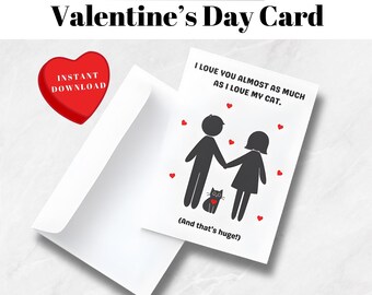 Tarjeta de San Valentín / Pareja de amantes de los gatos / Editable, descarga instantánea / Regalo romántico de amor